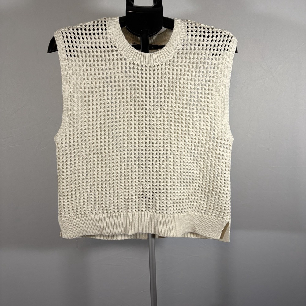 NWT Large Abercrombie & Fitch White Crochet Open Knit Sweater Vest Academia Twee